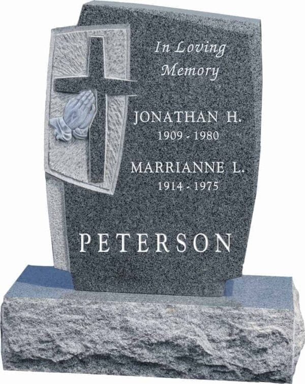 Carved Cross and Praying Hands Upright Headstone polished all sides with 24" Base - Image 12